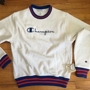 CHAMPION Men's/Uni RW Crew - Wht/Red/Blue - Small
